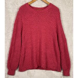 Women's Pink Oversized Sweater Valentine Cozy Popcorn Medium Hot Pink Baggy Soft